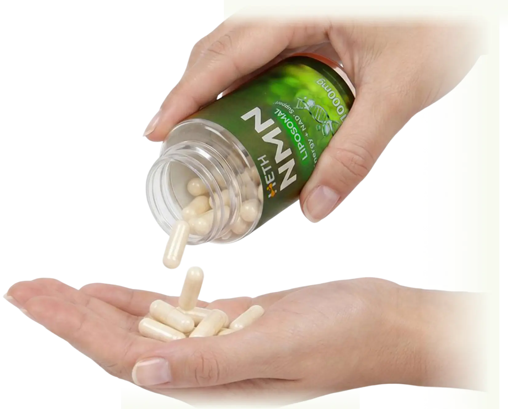 HETH NMN Liposomal capsules being poured