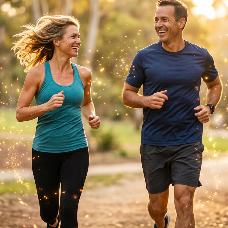 Couple running outdoors